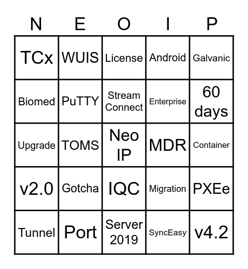 NEO IP Bingo Card