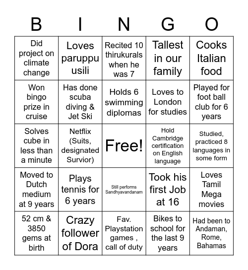 Nikhil 18th Birthday-Bingo Card