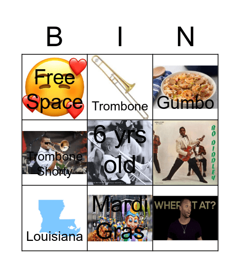 Trombone Shorty Bingo Card