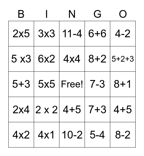 Katie math bingo Card