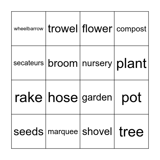 Garden Words Bingo Card