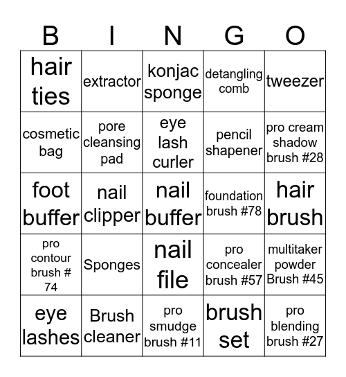 Sephora Accesories Bingo Card