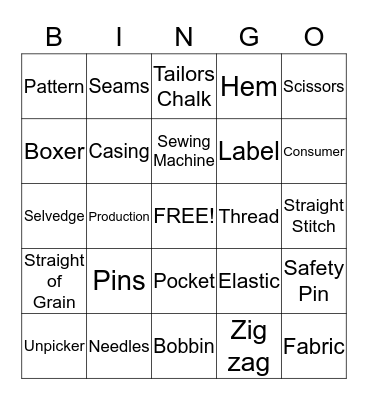 Sewing Frenzy Bingo Card