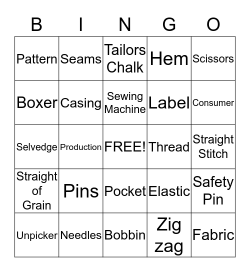 Sewing Frenzy Bingo Card