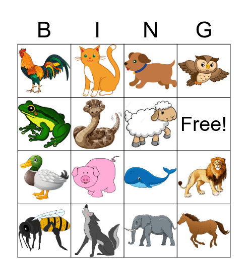 Animal Sounds Bingo Card