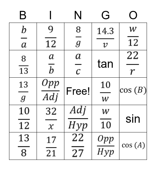 Geometry Bingo Card