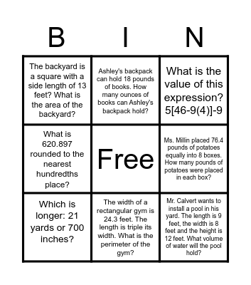 5th Grade Mixed Practice BINGO Card