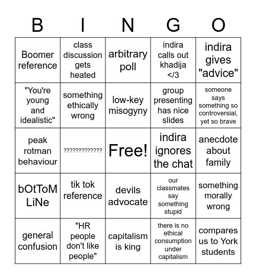 RSM 462 Bingo Card