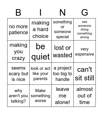 Idioms (Drew) Bingo Card