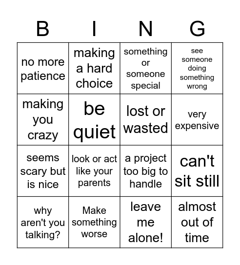 Idioms (Drew) Bingo Card