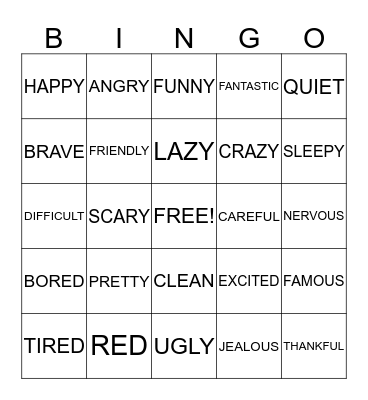 ADJECTIVES Bingo Card