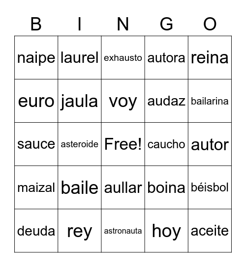 Diptongos Bingo Card