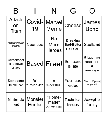 Attack on 2021 Bingo Card