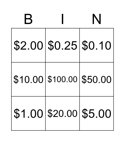 Money bingo Version #3 Bingo Card