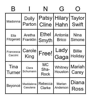 Women in Music BINGO! Bingo Card