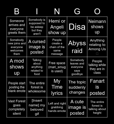 Vast Forest Bingo Card