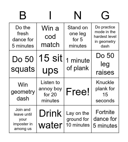 Untitled Bingo Card