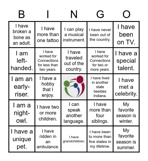 Connections Case Management Bingo Card