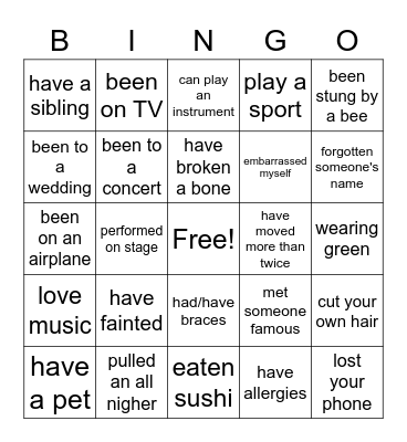Get to Know you Bingo Card