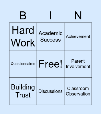 Parent Involment Bingo Card