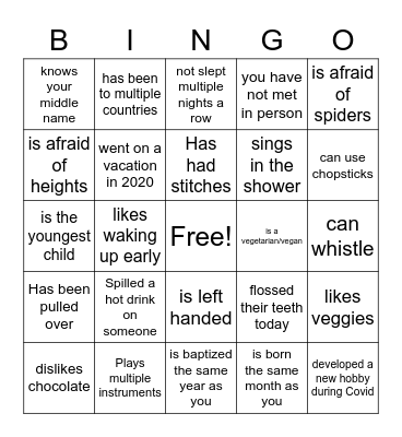 Ice Breaker Bingo Card