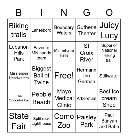 I Love MN Bingo Card