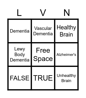 Dementia Bingo Card