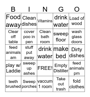 Caleb's Chores Bingo Card