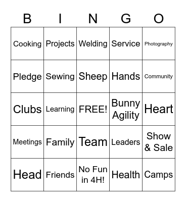 4-H Bingo Card