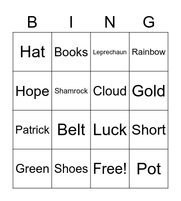 Blankie Books: St. Patrick's Day! Bingo Card