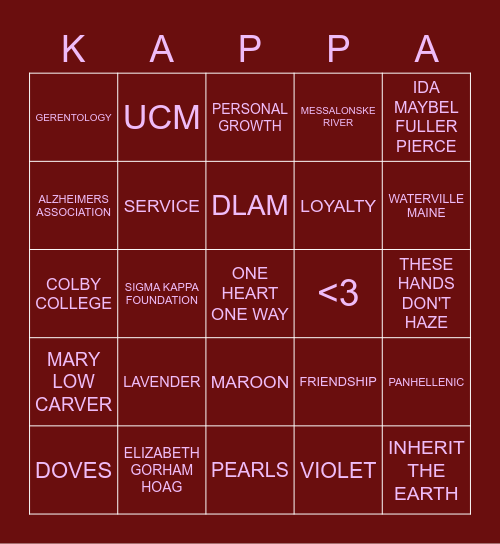 SIGMA Bingo Card