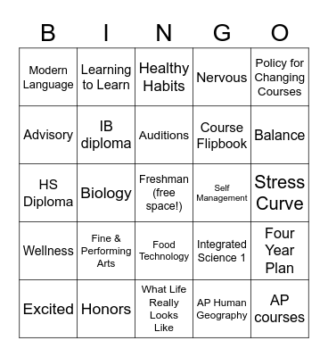 Grade 9 Course Selection Bingo Card