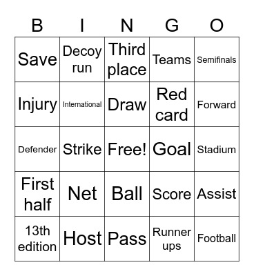 South Asian Cup Bingo Card
