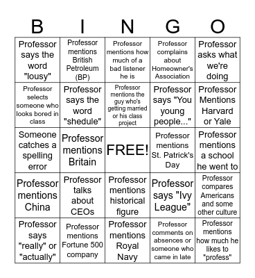 Bingo Game For Dr. Moodie's Managing Projects Class Bingo Card