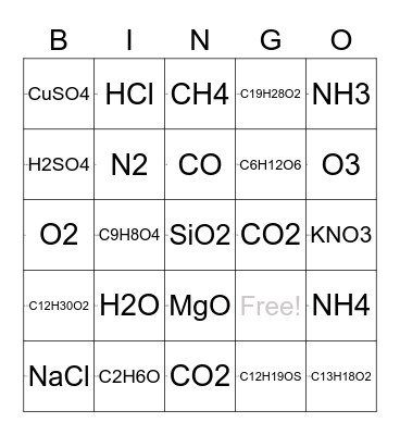 Chemistry Bingo - Molecules Bingo Card