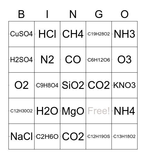 Chemistry Bingo - Molecules Bingo Card