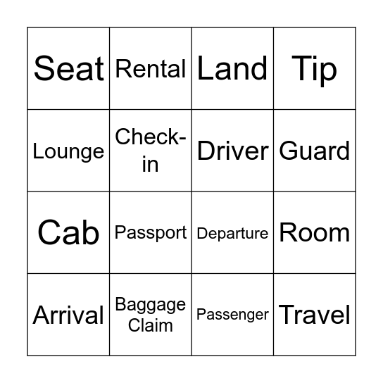 Listening Bingo - Travel Vocabulary Bingo Card