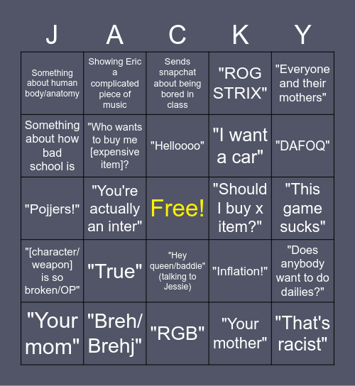 Jacky Daily BINGO Card