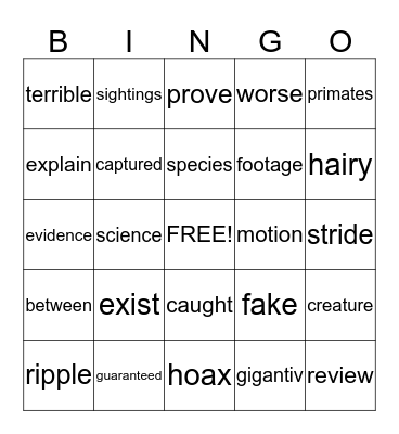 Big Foot Bingo Card