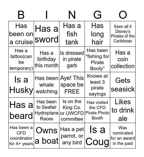 Ahoy! Across/down/diagonal wins Pirate Bingo! Turn in at the treasure chest for your prize! Name:____________________  Bingo Card