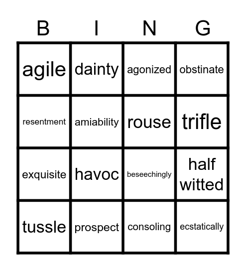 Heidi Final Vocabulary Bingo Card