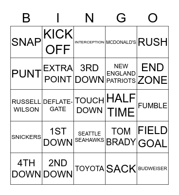 SUPER BOWL BINGO Card