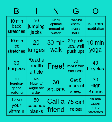 Scappin Fitness Bingo Card