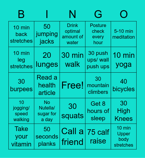 Scappin Fitness Bingo Card