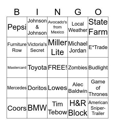 Commercial Bingo Card