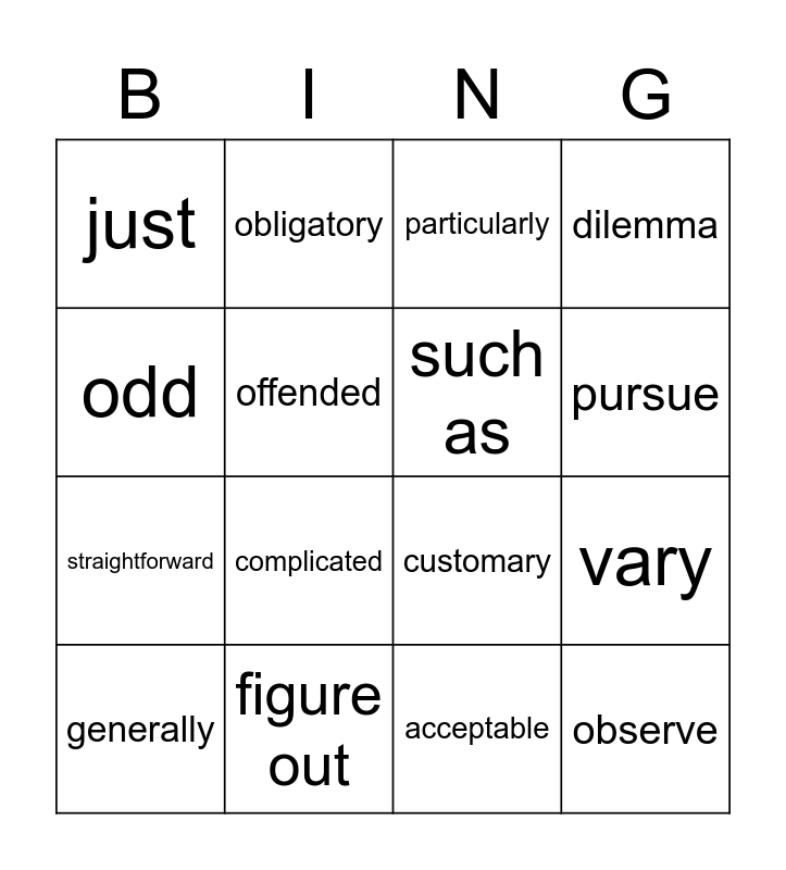 Synonyms Bingo Card