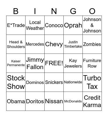 Commercial Bingo Card