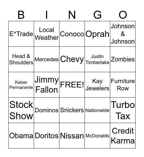 Commercial Bingo Card