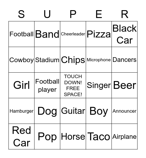 SUPER BOWL BINGO Card