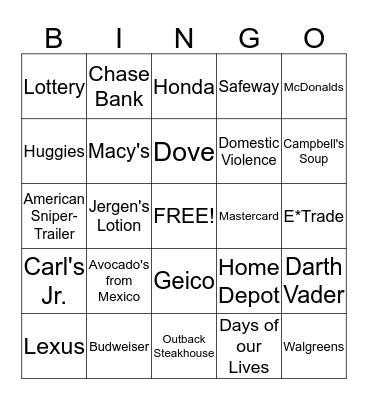 Commercial Bingo Card